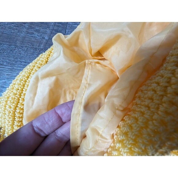 Vintage Drawstring Crochet Purse, Yellow Bohemian Shoulder Bag - Picture 4 of 10